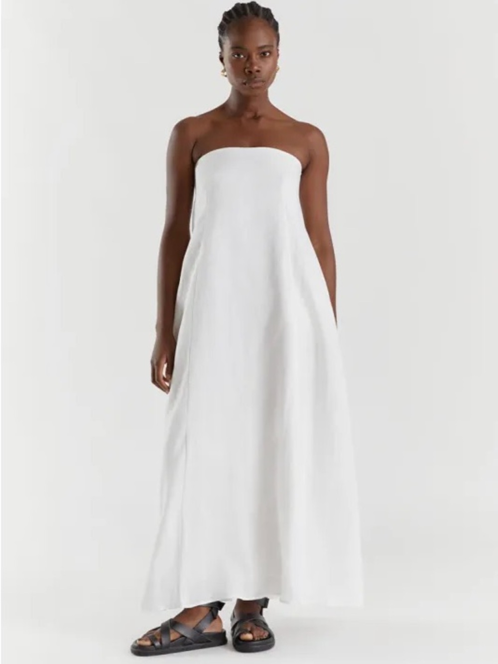 DISSH White Linen Smocked Strapless Dress - Picture 4 of 4